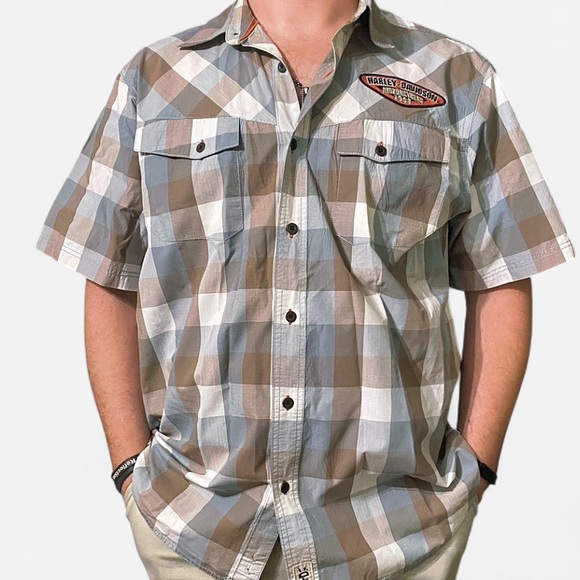 Harley-Davidson Men's Checkered Shirt - Brown and Blue - Picture 2 of 3